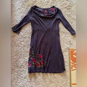 Women's Navy Floral Embroidered Scoop-Neck Dress